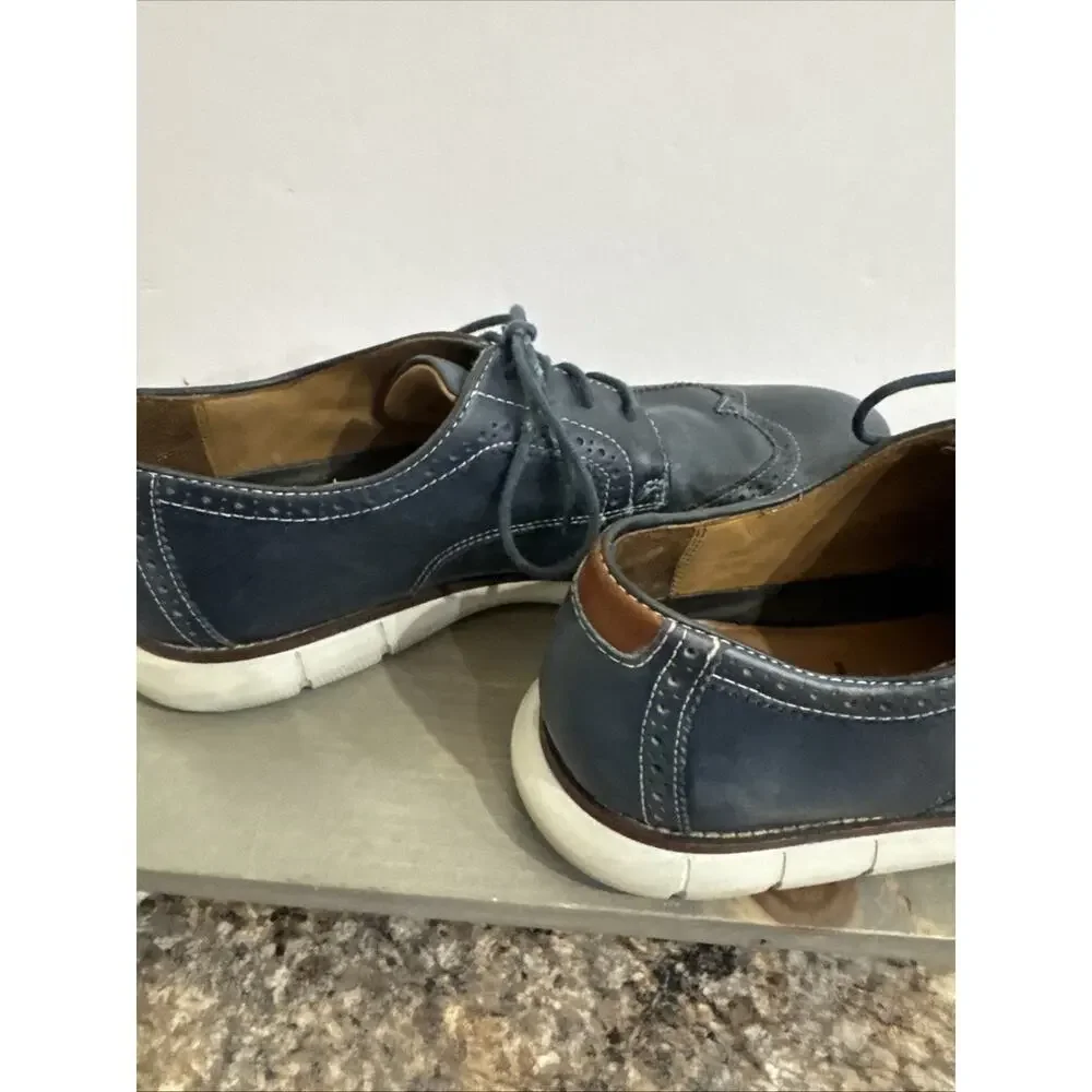 Johnston & Murphy Shoes Mens Sz 10.5 Memory Foam Navy Leather Wingtip 20-8369